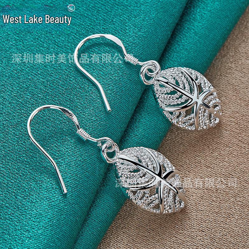 Silver Leaf Tree Hollow Earrings for Women