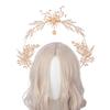 Corona Halo KC Dea del Sole Lolita Fatta a Mano Corona Nuziale Sposa Corona Foglia Cristallo Dorato Barocco Accessori per Capelli Tiara