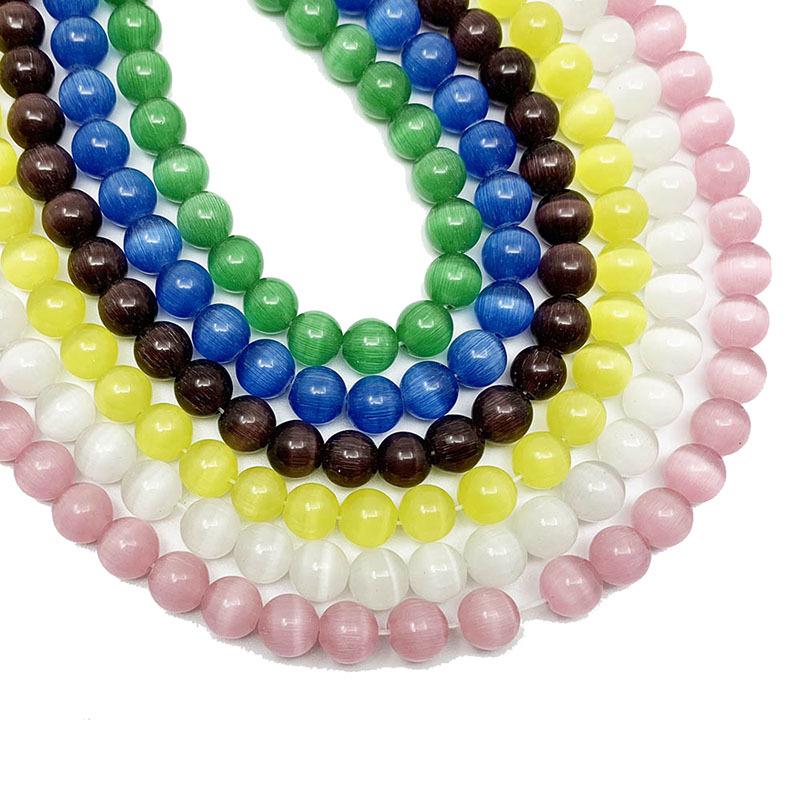 

8mm White Cat s Eye Stone Beads for DIY Jewelry Bracelet 4mm [92 beads/strand]
