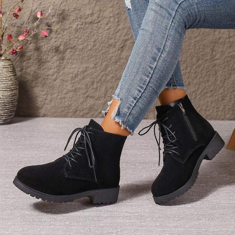 fashion Women's Shoes 2024 Hot Sale Side Zip Women Boots Winter Round Toe Solid Short Barrel Low Heels Plus Size Boots Zapatos De Mujer