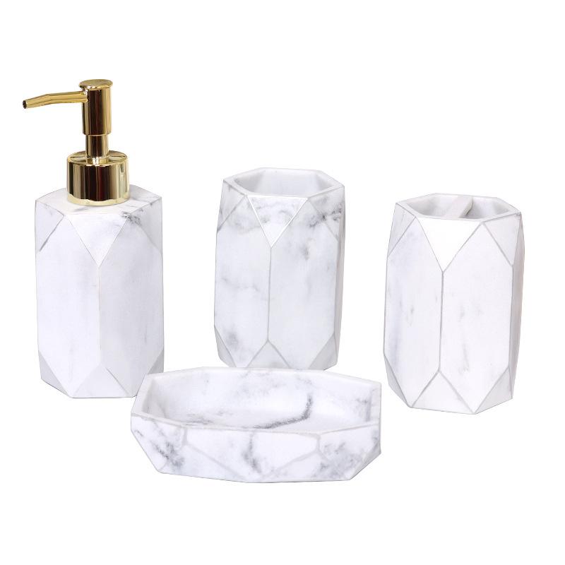 Creative bathroom marble four piece set toothbrush cup soap box hand sanitizer bottle toothbrush cup bathroom set resin
