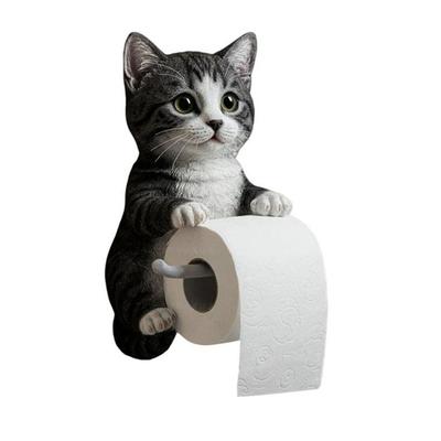 Wall Mount Toilet Paper Roll Holder Resin Animal Paper Towel Holder Decorative Cat Shape Paper Stand Kitchen and Bathroom Use