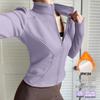 Chaqueta de Yoga de Felpa para Mujer, Ajustada, con Cremallera - Engrosada, Manga Larga Elástica, Cuello Alto, Top Cálido para Otoño e Invierno