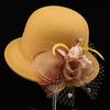 Autumn and winter new feather flower woolen top hat women's British retro casual bucket hat fashion mesh small brim basin hat