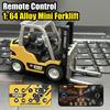 1/64 Alloy Mini Forklift Truck Desktop Toys 2.4G Rc Cars Remote Control Engineer Vehicle Model Collection Gifts for Boys Adults