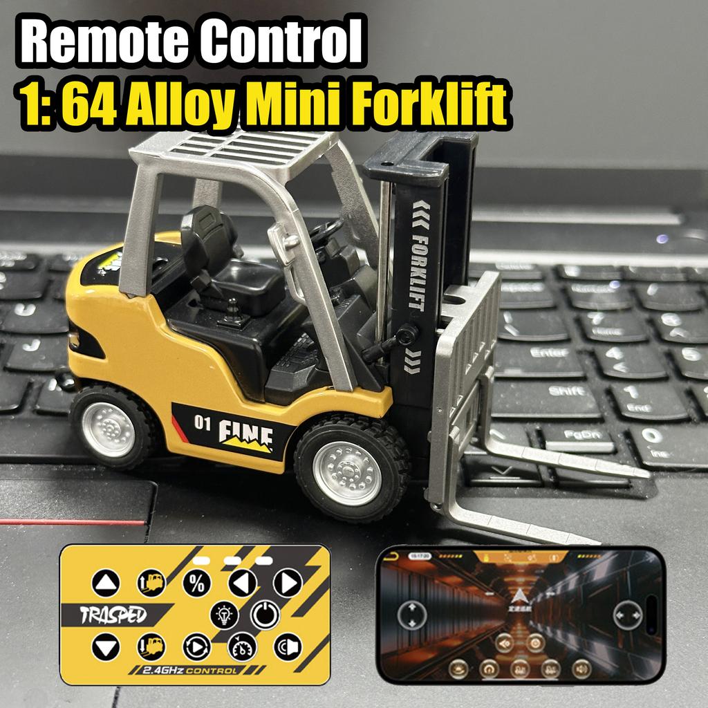 1/64 Alaşım Mini Forklift Masaüstü Oyuncakları 2.4G Uzaktan Kumandalı Arabalar Mühendis Araç Model Koleksiyonu Erkek Çocuklar Yetişkinler İçin Hediyeler