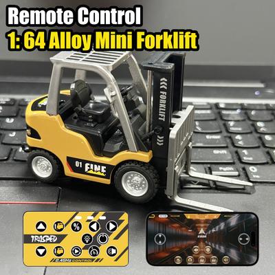1/64 Alloy Mini Forklift Truck Desktop Toys 2.4G Rc Cars Remote Control Engineer Vehicle Model Collection Gifts for Boys Adults