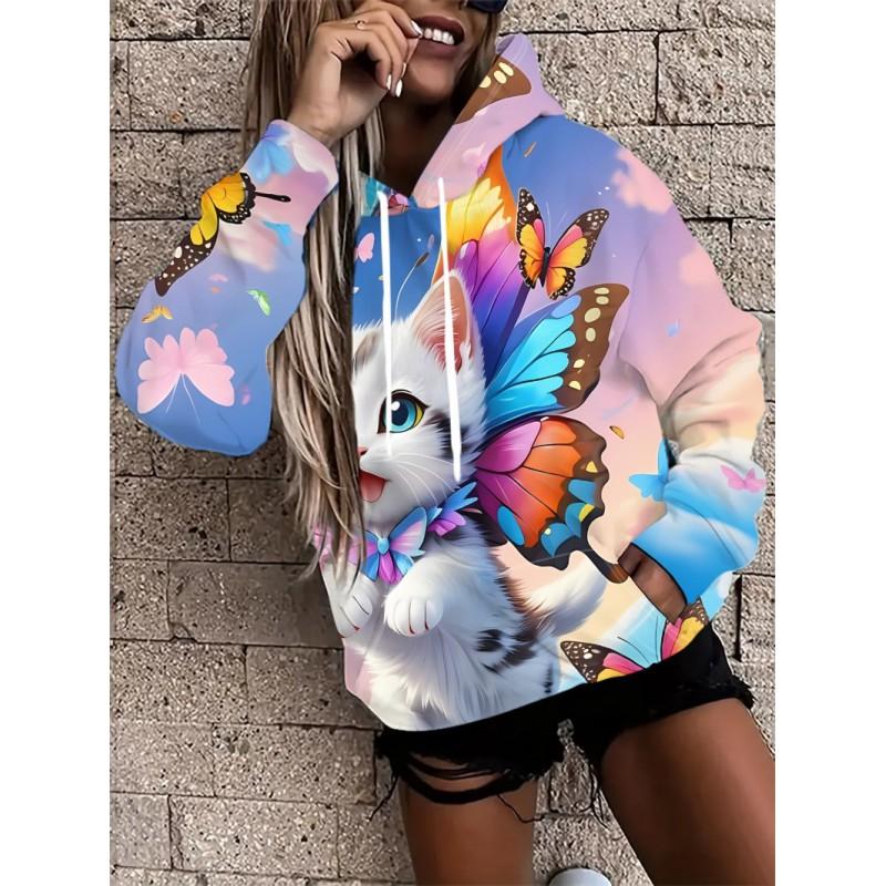Womens Oversized Hooded Sweatshirt With Botanical Cartoon Print Loose Fit Comfortable Casual Top 2025