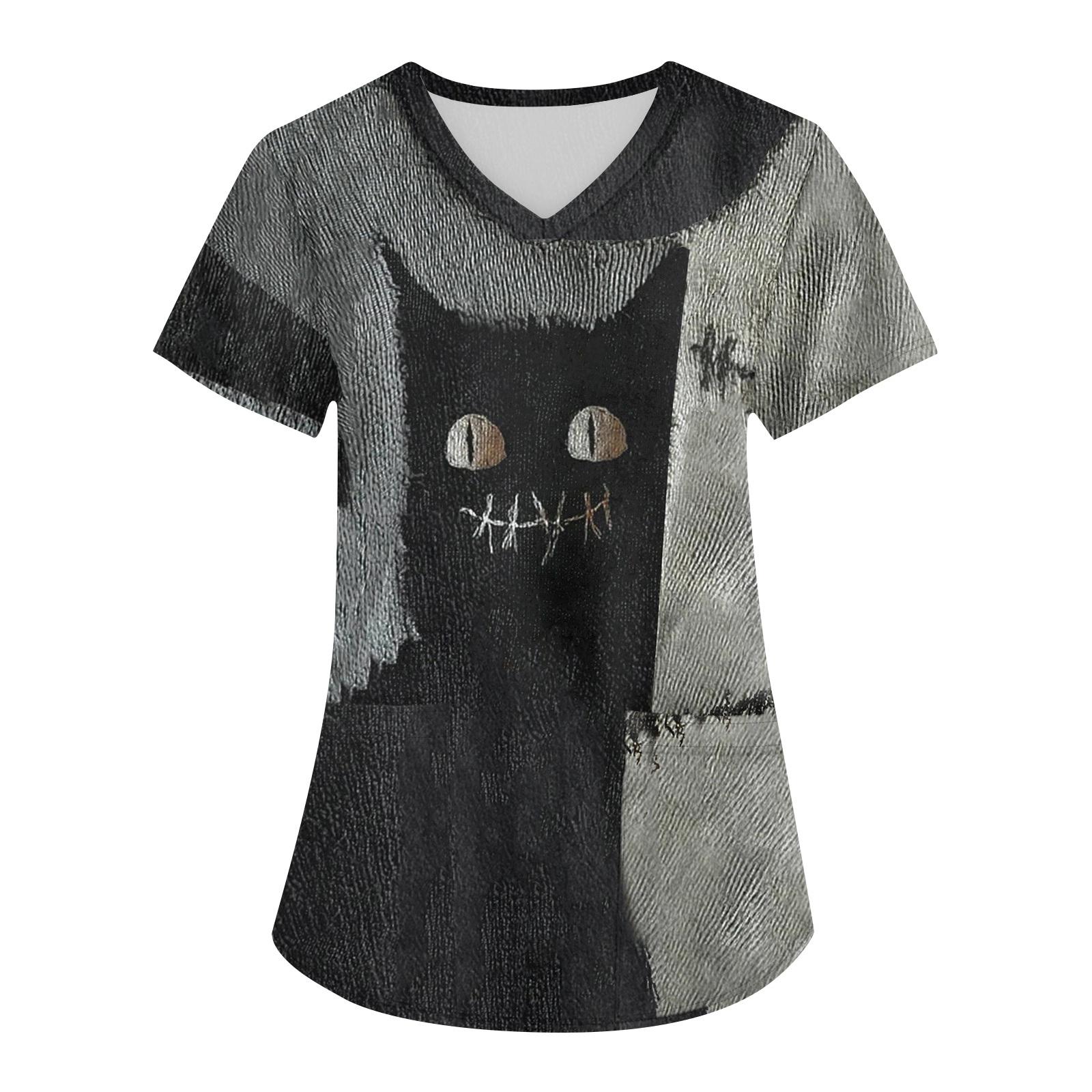 

Женская рабочая униформа с принтом, V-образный вырез, карманы, базовый короткий рукав, пуловер, топ L