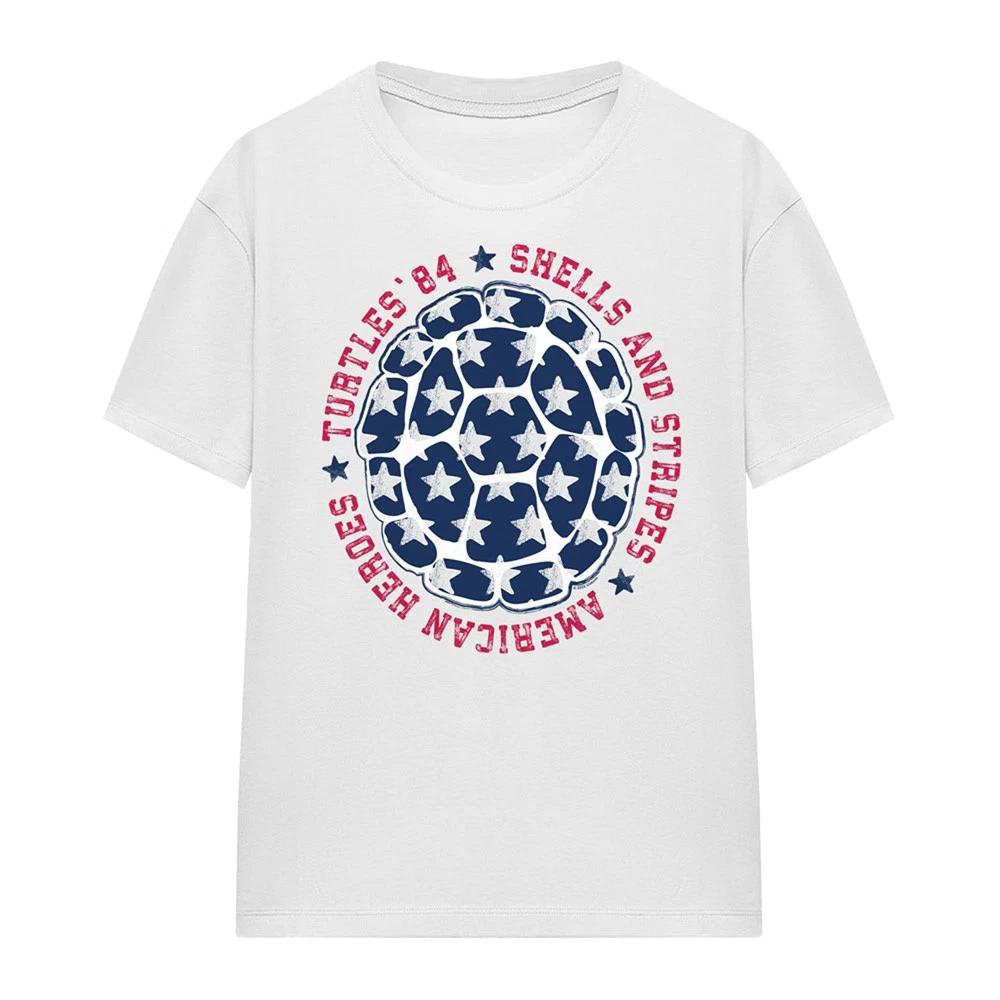 TMNT 4Th Of July Shells And Stripes Womens 100% Cotton T-shirt Mens Tees Top S-2XL, White S