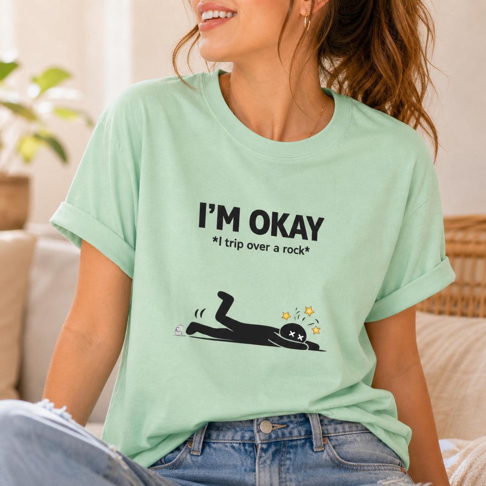 I m Okay Shirt, Funny Clumsy Humor Tee, Relatable Meme Graphic Shirt XL