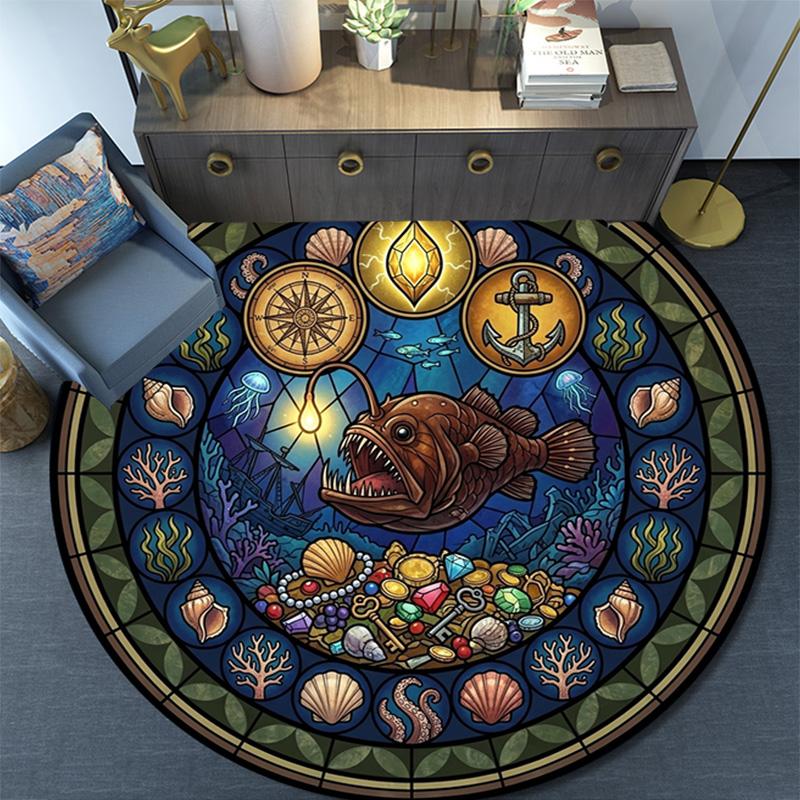 Aquatic Life Mandala Round Area Rug Under Office Chairs Bedroom Living Room Home Decor