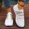 Women'S Casual Slip-On Sneakers - White Fabric Upper with Colorful Strap Design, Low Top, EVA Sole, All-Season Comfort Shoes, Casual Footwear