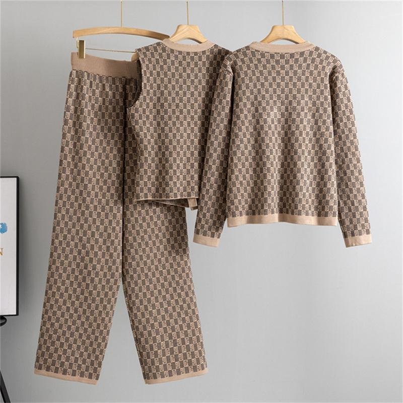 Women's Spring and Autumn New Fashion Style Knitted suit  Tank Top Sweater cardigan Pants 3 Piece suit