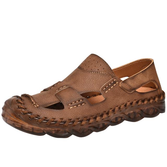 

Летние мужские сандалии из натуральной кожи, пляжные сандалии для отдыха на открытом воздухе, дышащая обувь, мужские римские сандалии ручной работы, тапочки, большой размер 38-46 46 коричневый