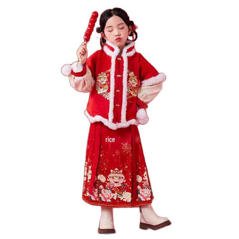 Girls' Ming Dynasty New Year Princess Tang Suit Dress for Autumn/Winter
