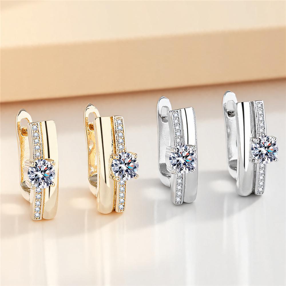 Female White Zircon Stone Round Hoop Earrings Vintage Fashion Gold Silver Color Wedding  For Women