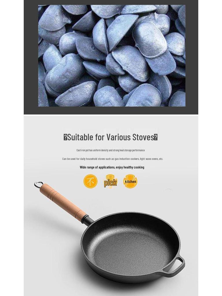 Non-Stick Cast Iron Flat-Bottom Wok - Gas Stove Compatible Pancake and Steak Frying Pan