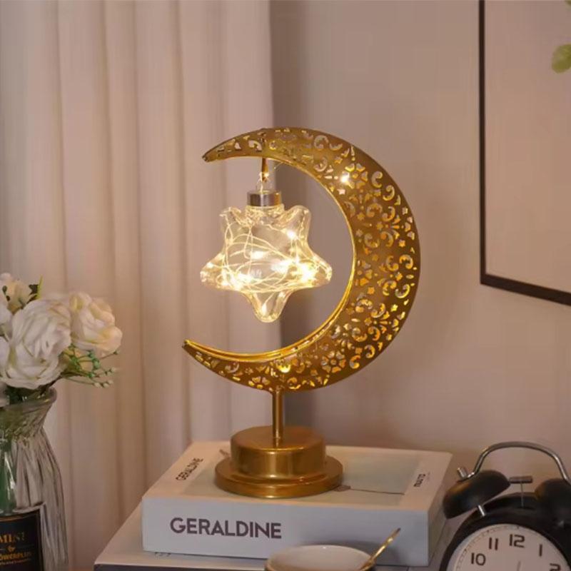 Metal Iron Art Star Moon Bedroom LED Night Lights Muslim Ramadan Night Light For Bedroom Festival Eid Home Decoration Light
