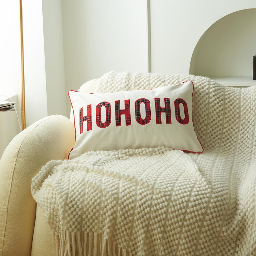 Christmas Plaid Pillowcase with Embroidered Letters