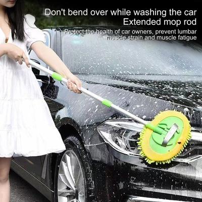 2-In-1 Car Wash Brush Car Wash Mop with Long Handle Kit Three Section Long Handle Car Wash Mop Scratch-Free Cleaning Brush Set