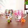 350ml Double Wall Glass Cup with Handle Dried Flower Decorated Coffee Milk Mug Heat Resistant Kitchen Supplies for Friend Gifts