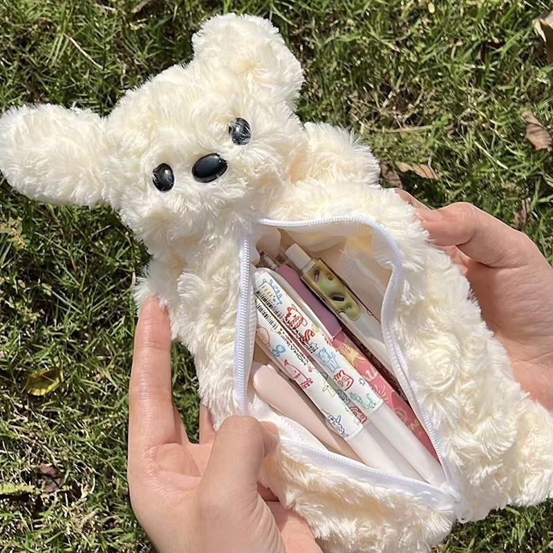 Puppy Pencil Pouch Cute Soft Plush School Stationery Large Capacity Pencil Pouch Student Stationery
