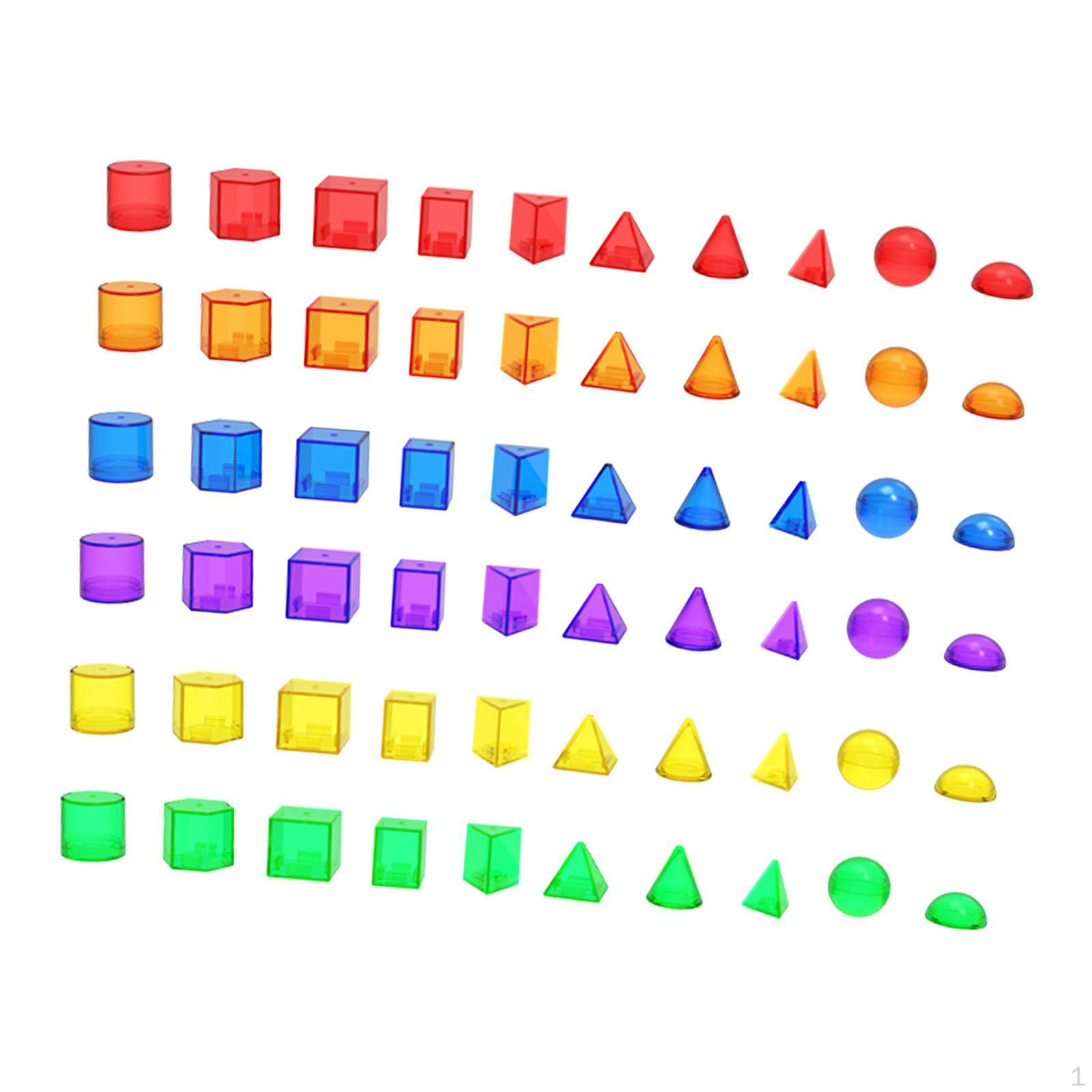 

60x 3D Geometric Shapes Blocks Pattern Sphere Cylinder Learning Toys Math Manipulatives for