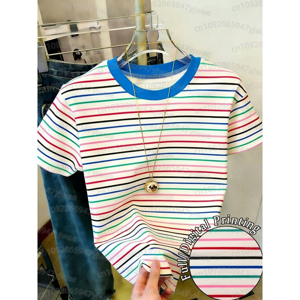 Women's Casual Striped Printed T-Shirt Short Sleeved Fashion Simple