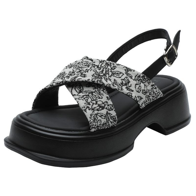 National style sandals women's platform new Chinese style summer new retro round head thick heel ethnic style outer wear beach sandals women