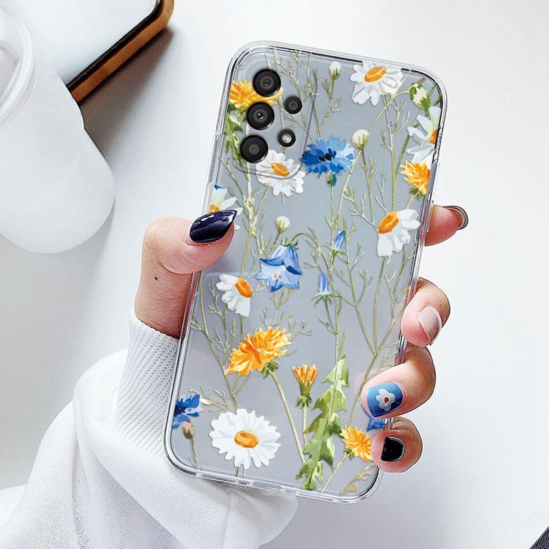 Phone Case For Samsung A53 5G A33 Floral Silicon Cover For Samsung Galaxy A73 Fundas Coque Transparent Soft Capas Flower TPU