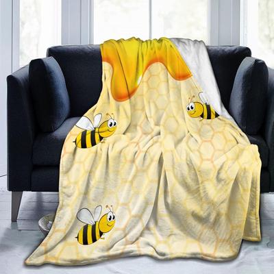 Happy Bumble Bees Yellow Throw Blanket UltraSoft Cozy Microfleece for Bed Sofa  Travel  Suitable for All Seasons X Inch
