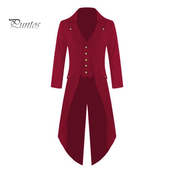 

Мужской готический фрак с лацканами, длинный рукав, однобортный, в стиле ретро, средневековый фрак, искусственный двухкомпонентный жилет средней длины, смокинг-пальто XXL красный