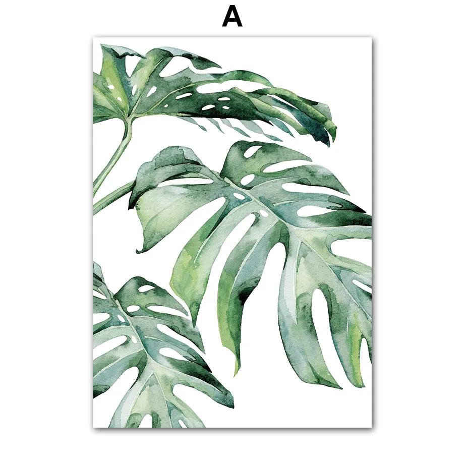 Modern Nordic Style Spring Green Art Poster Plant Leaf Palm Watercolor Wall Art Picture Canvas Print Living Room Home Decor