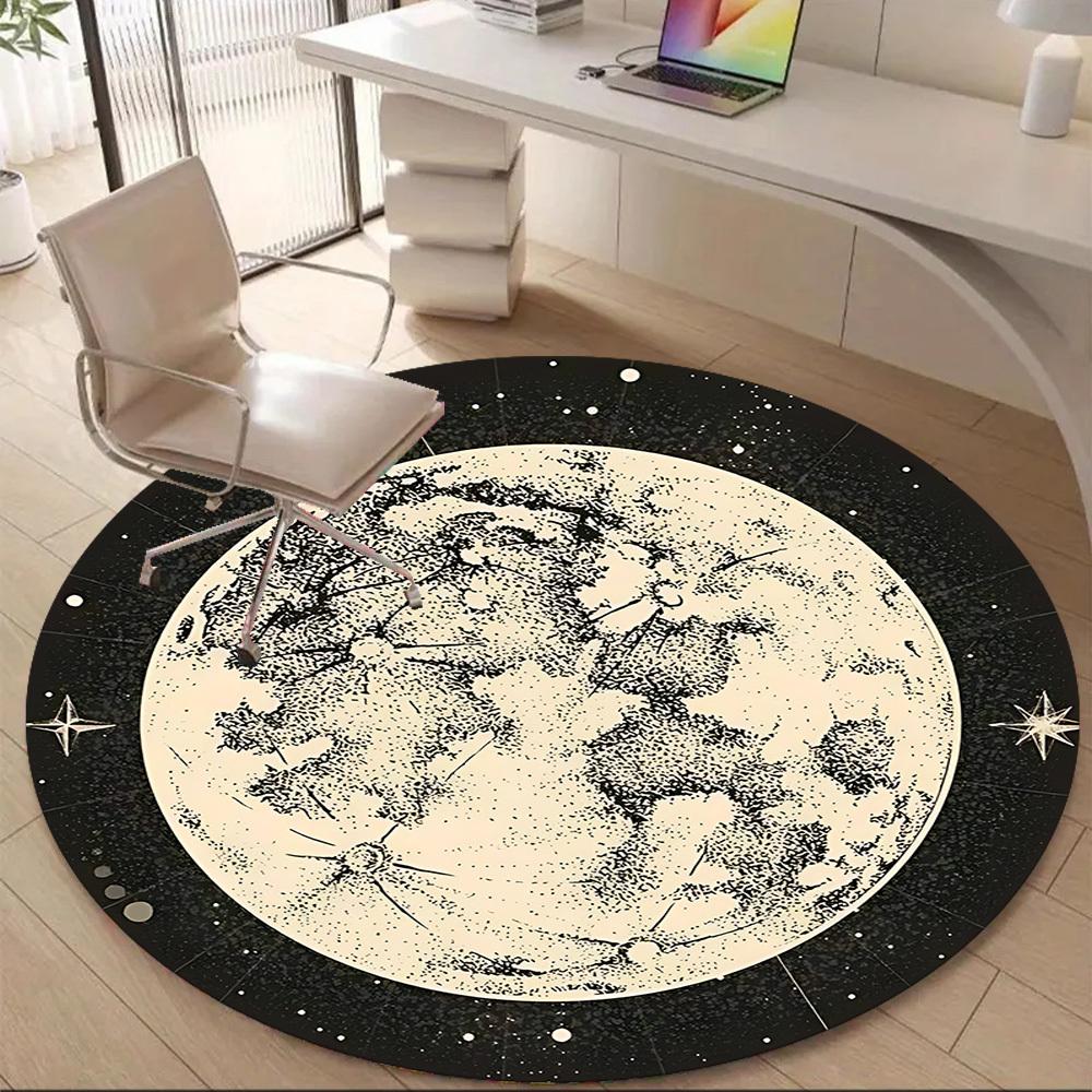 1pc Moon Celestial Office Round Area Rug, Mat Suitable ForOffice, Under Office Chairs Bedroom Living Room Home Decor, Room Deco