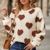 Women's Cozy Fleece Sweatshirt with Heart Print Long Sleeve Crew Neck Casual Fall/Winter Pullover