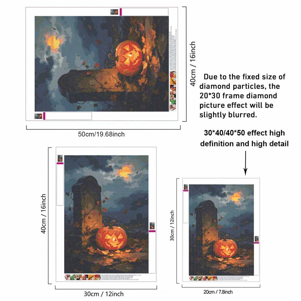 5D Diamond Painting Kit Spooky JackoLantern Full Drill Canvas Art DIY Rhinestone Craft for Modern Wall Decor