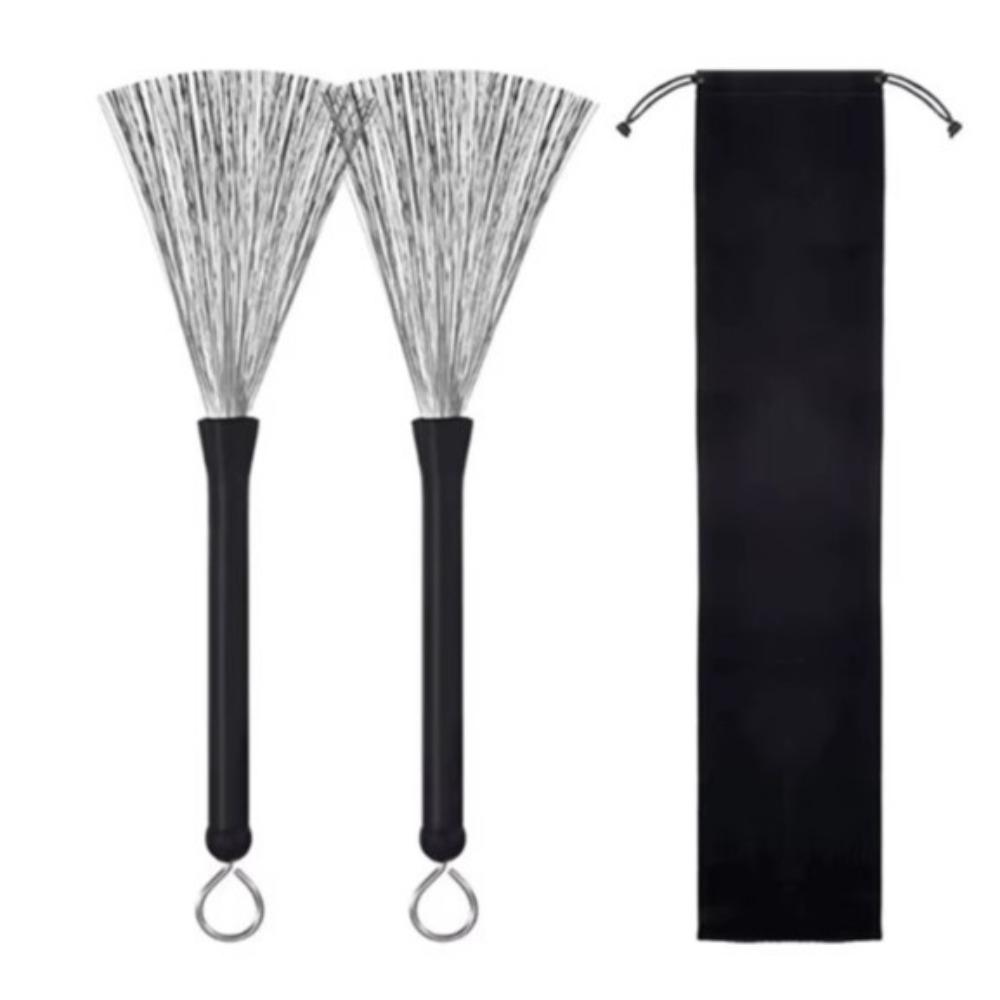 2PCS Plastic+Metal Drum Brushes Black Steel Wire Stick Brush Drum Sticks Brush For Jazz Drum Set