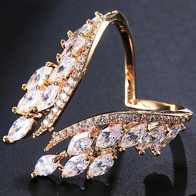 Women Cubic Zirconia Inlaid Open Finger Ring Adjustable Jewelry Gift