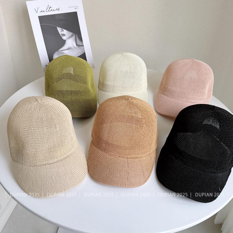 Korean Version Breathable Knitted Baseball Cap Women Summer Sun Protection Cap Solid Color Student Mesh Light Sun Hat