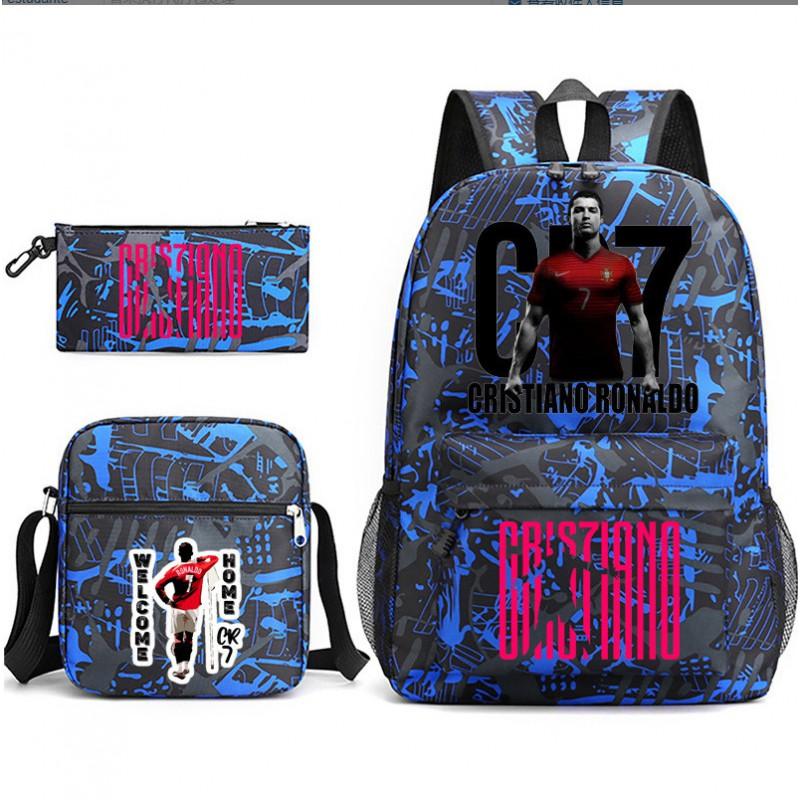 Set Zaino Scolastico Cristiano Ronaldo per Bambini Ragazzi Ragazze 15L Tessuto Oxford Borsa a Doppia Tracolla con Spallacci Imbottiti Traspiranti