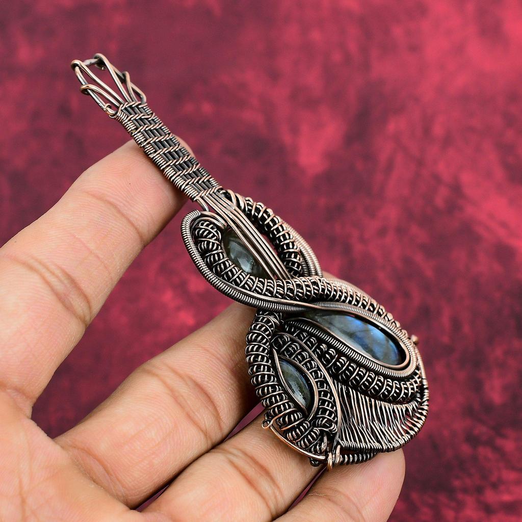 Labradorite Pendant Copper Wire Wrapped Pendant Handmade Jewelry Real Gemstone Pendant Guitar Pendant Antique Copper Jewelry Gifts For Wife