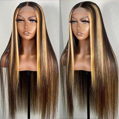 European & American Lace Front African Straight Wig with Piano Color Headband