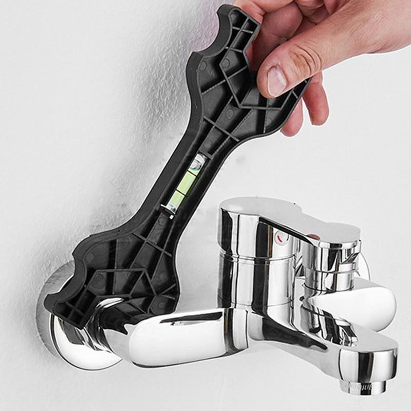 Dual Headed Wrench with Level Multifunctional Manual Tap Spanner Plumbing Tool for Household Faucet Pipe Toilet Repair