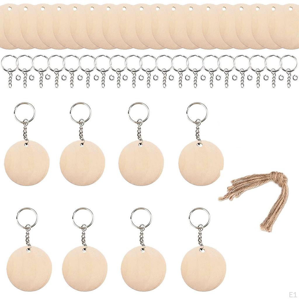 Blank Wood Key Chain Set Keychain DIY Unfinished for Jewelry Making Keyring Gift
