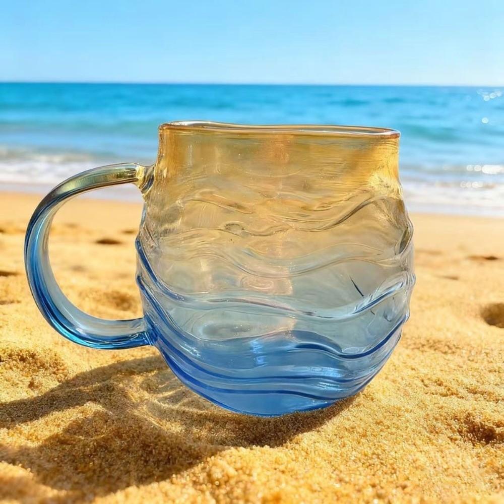 Gradient Color Ocean Theme Mug Waved Texture Wave Mug Portable Sunset Mug  Kitchen