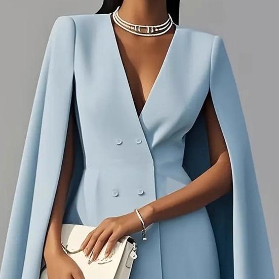 Blazer Dress for Women V Neck Cape Blazer Split Sleeve Casual Business Mini Dress Double Breasted Office Work Outfits