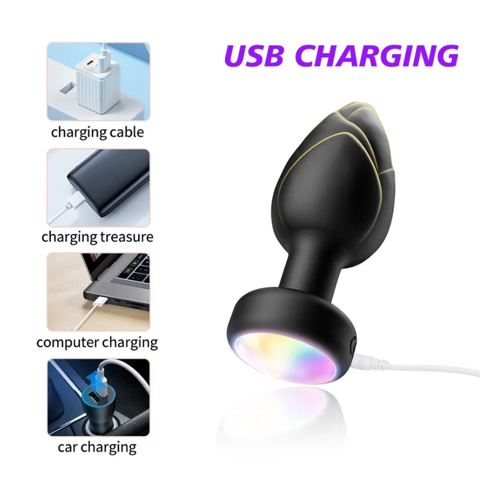 LED Colorful Light Butt Plug for Women Men Anal Plug Vibrator Wireless Remote Control Buttplug Goods Masturbator Adults Sex Toys