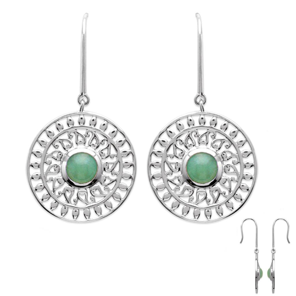 Les Trésors De Lily [Q3737] - Boucles Argent 'Cléopatra' vert aventurine argenté (rhodié) - 20 mm