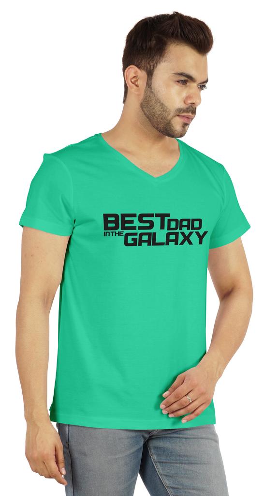 Inkmeso V-Neck Tee Shirt For Men Graphic Print   Best Dad In The Galaxy   Tshirt For Father's Day Gift Jersey